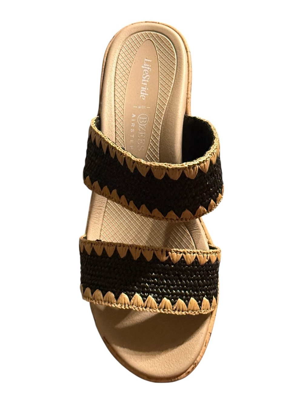 Bzees Air Step LifeStride Black Cork Wedge Sandals Size 8 Wide NIB